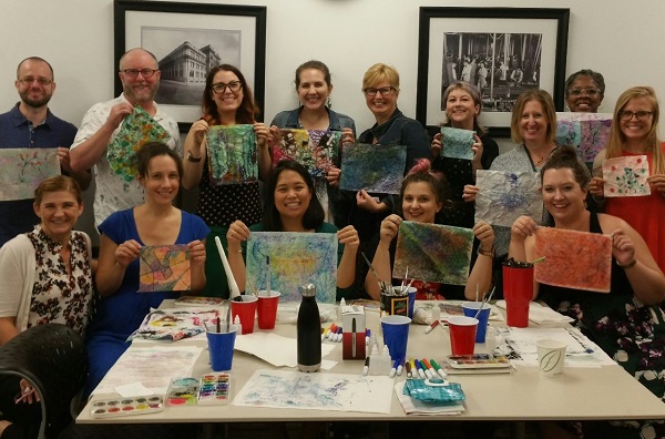 Faculty and staff at Pennoni Honors College after their Painted Meditation workshop